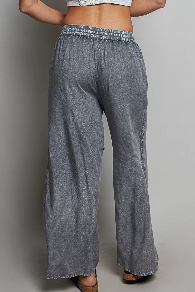 POL Tassel Drawstring Embroidered Wide Leg Woven Pants - Desert Sunday