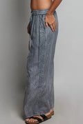 POL Tassel Drawstring Embroidered Wide Leg Woven Pants - Desert Sunday