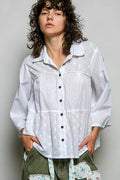 POL Tonal Dot Weave Textured Button Front Shirt - Desert Sunday