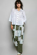 POL Tonal Dot Weave Textured Button Front Shirt - Desert Sunday