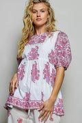 POL Vintage Hand Block Print Floral Woven Blouse - Desert Sunday