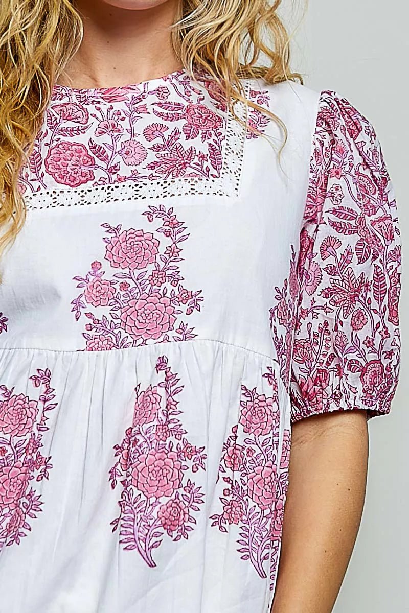POL Vintage Hand Block Print Floral Woven Blouse - Desert Sunday