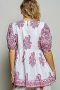 POL Vintage Hand Block Print Floral Woven Blouse - Desert Sunday