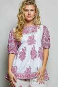 POL Vintage Hand Block Print Floral Woven Blouse - Desert Sunday