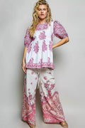 POL Vintage Hand Block Print Floral Woven Blouse - Desert Sunday