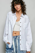 POL Washed Textured Cotton Western Button Front Shirt - Desert Sunday