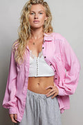 POL Washed Textured Cotton Western Button Front Shirt - Desert Sunday