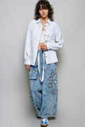 POL Washed Textured Cotton Western Button Front Shirt - Desert Sunday