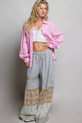 POL Washed Textured Cotton Western Button Front Shirt - Desert Sunday