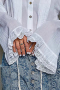 POL Woven Lace Trim Pintuck Button-Down Shirt - Desert Sunday