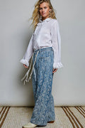 POL Woven Lace Trim Pintuck Button-Down Shirt - Desert Sunday