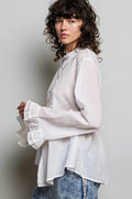 POL Woven Lace Trim Pintuck Button-Down Shirt - Desert Sunday