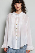 POL Woven Lace Trim Pintuck Button-Down Shirt - Desert Sunday
