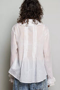 POL Woven Lace Trim Pintuck Button-Down Shirt - Desert Sunday