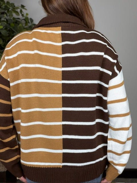 Prep School Chic Quarter Zip Sweater - Desert Sunday