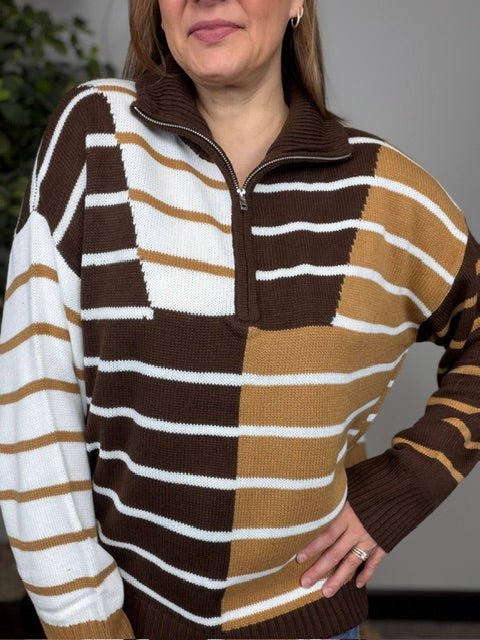 Prep School Chic Quarter Zip Sweater - Desert Sunday