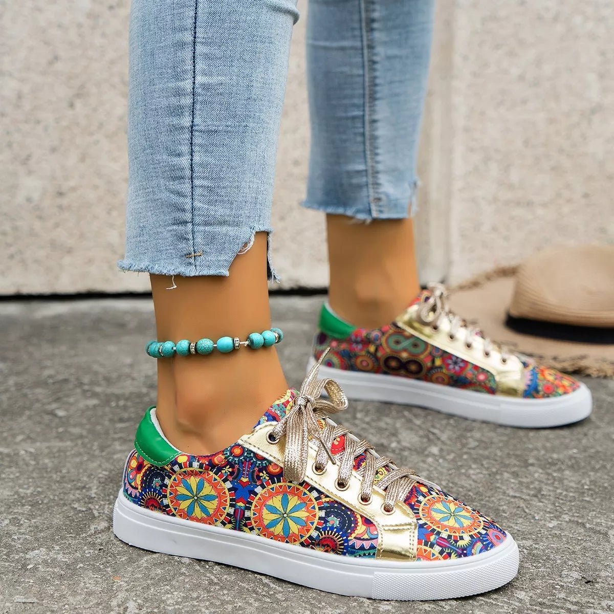 Printed Round Toe Sneakers - Desert Sunday