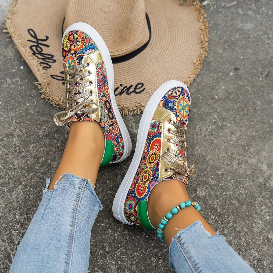 Printed Round Toe Sneakers - Desert Sunday