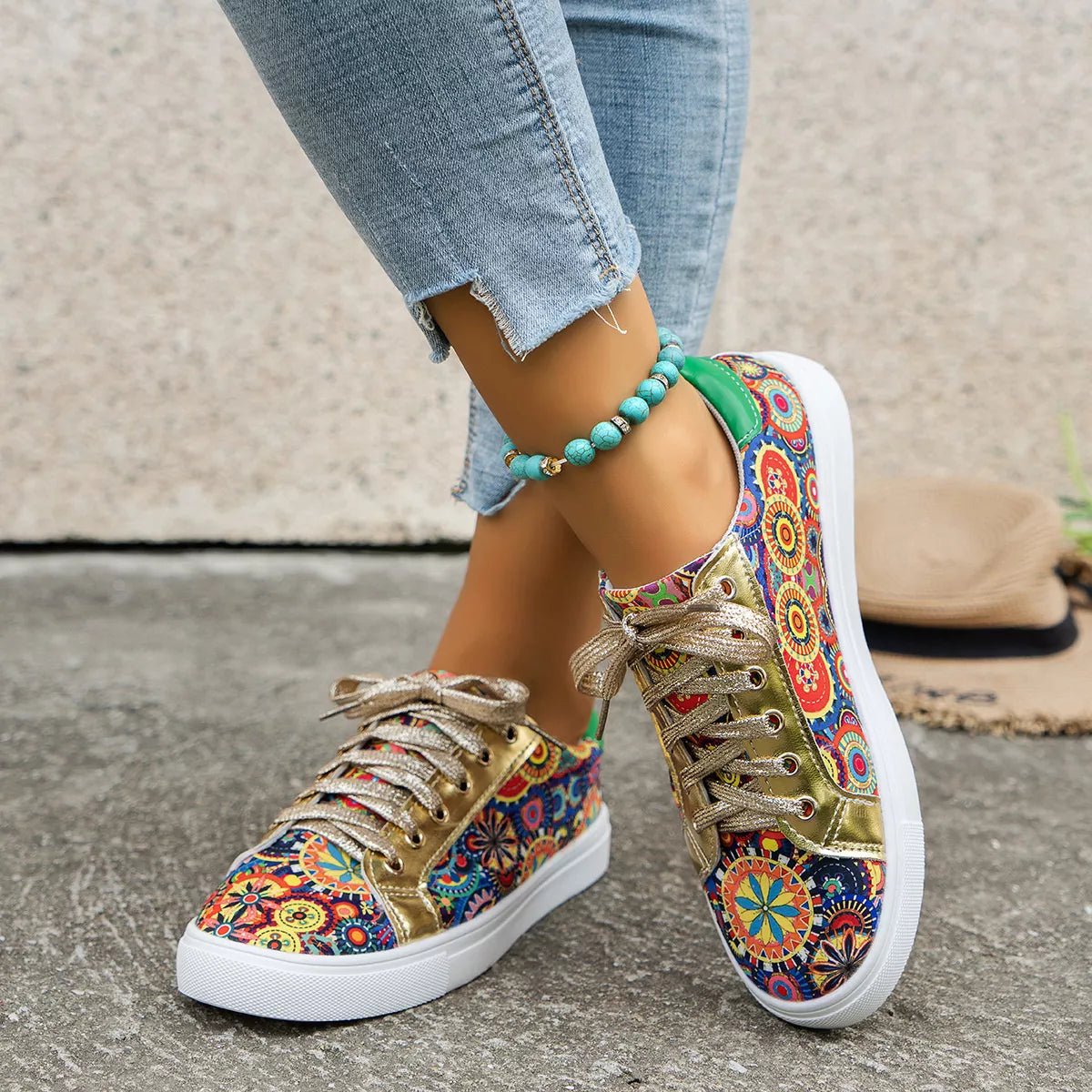 Printed Round Toe Sneakers - Desert Sunday