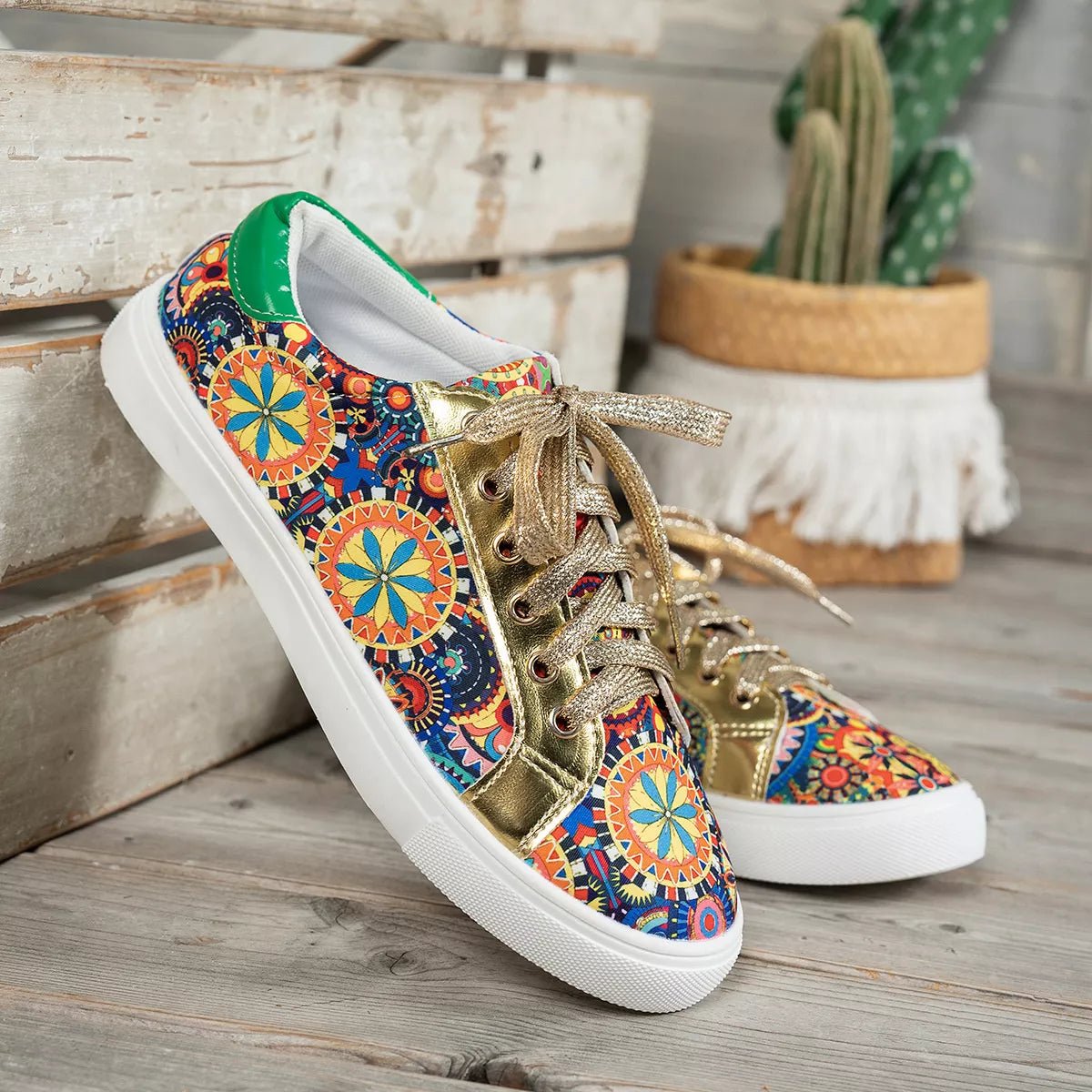 Printed Round Toe Sneakers - Desert Sunday