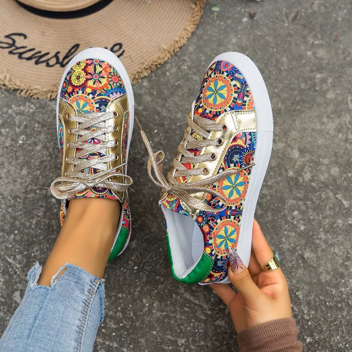 Printed Round Toe Sneakers - Desert Sunday