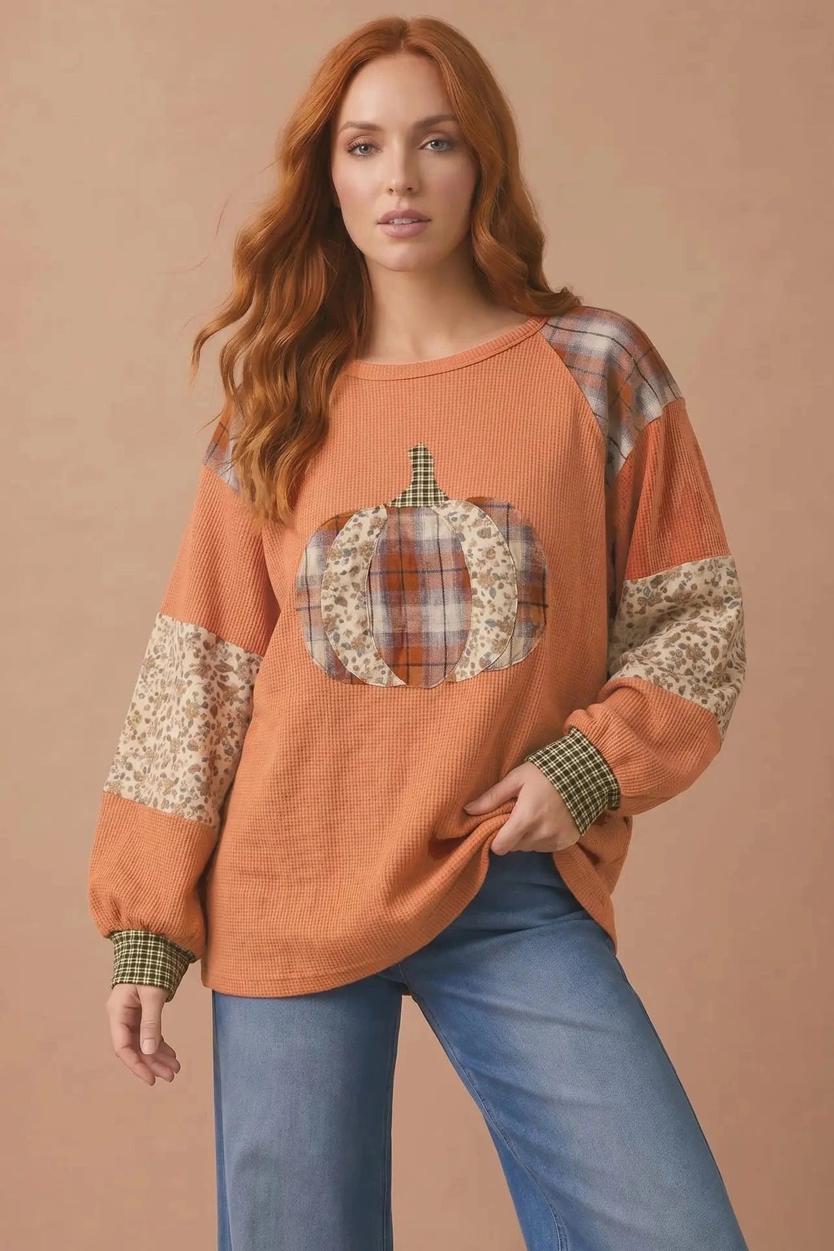 Pumpkin Patch Pretty Waffle Knit Top - Desert Sunday