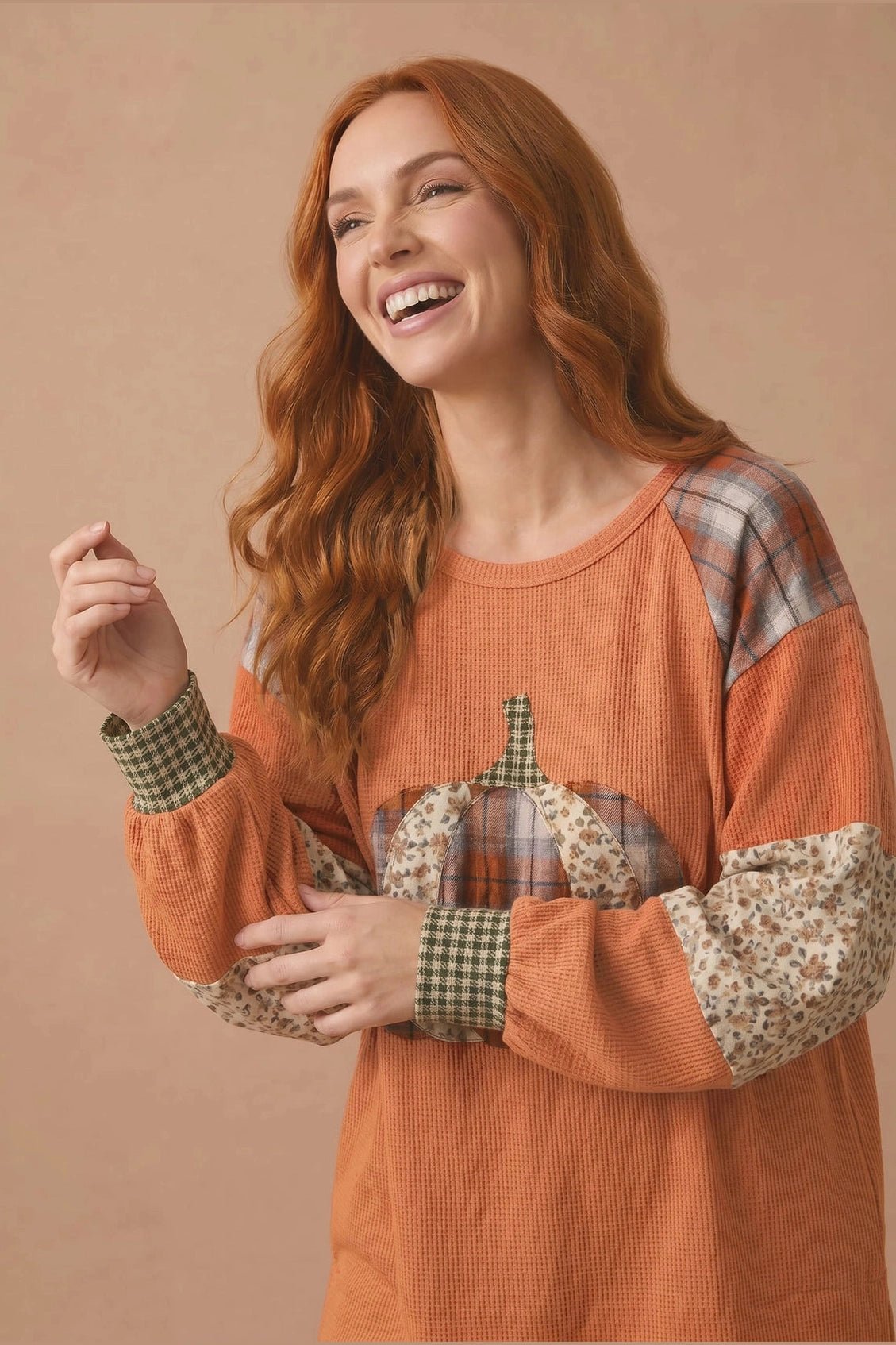 Pumpkin Patch Pretty Waffle Knit Top - Desert Sunday
