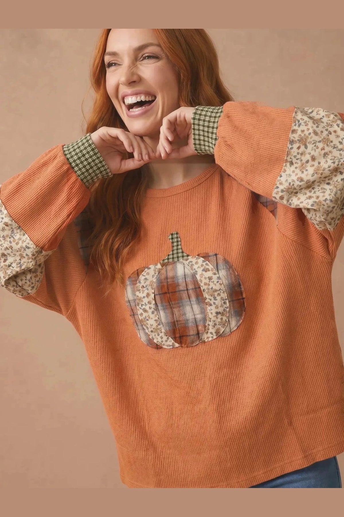Pumpkin Patch Pretty Waffle Knit Top - Desert Sunday