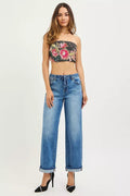 RISEN Elastic Band Slouch Ankle Boyfriend Cuffed Hem Jeans - Desert Sunday