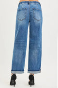 RISEN Elastic Band Slouch Ankle Boyfriend Cuffed Hem Jeans - Desert Sunday