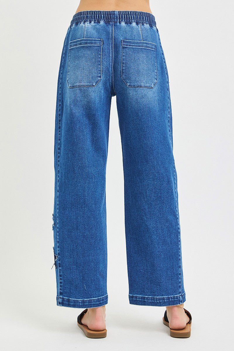 RISEN Elastic Band Slouchy Cropped Barrel with Star Patch - Desert Sunday