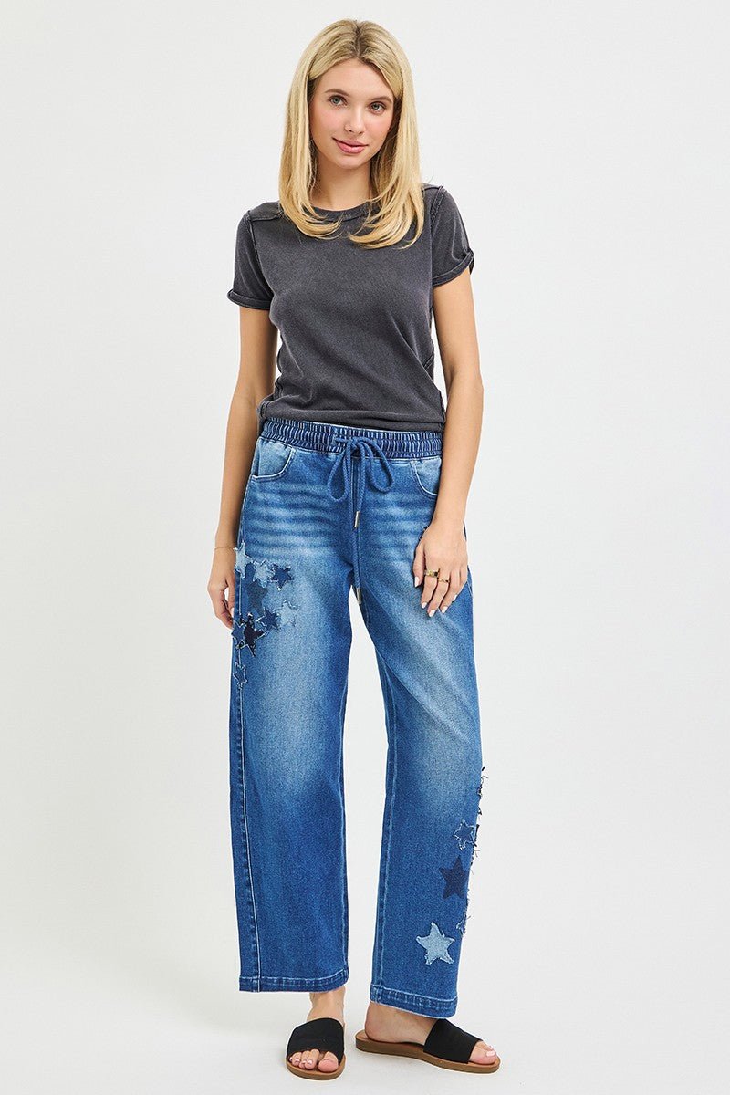 RISEN Elastic Band Slouchy Cropped Barrel with Star Patch - Desert Sunday