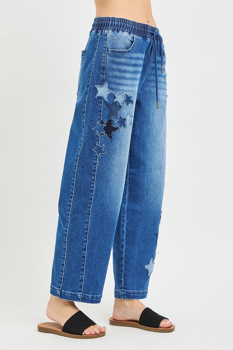 RISEN Elastic Band Slouchy Cropped Barrel with Star Patch - Desert Sunday