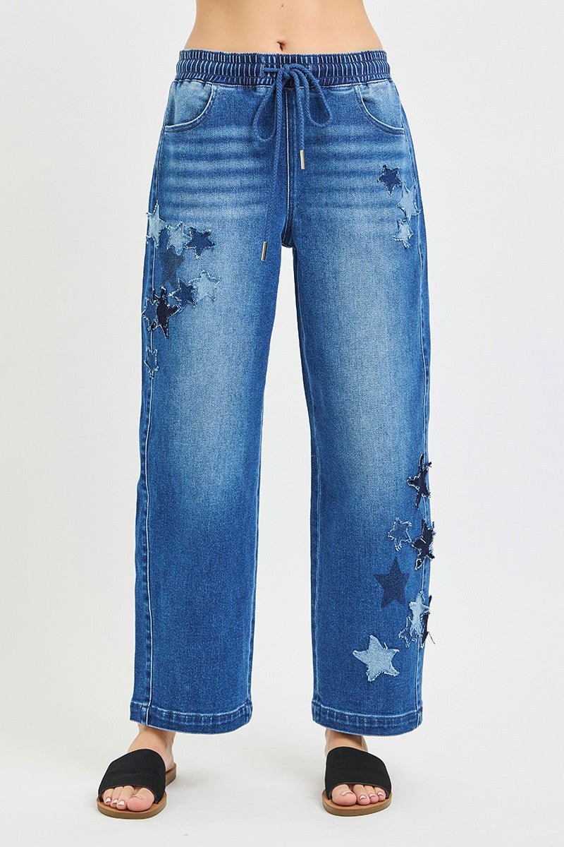 RISEN Elastic Band Slouchy Cropped Barrel with Star Patch - Desert Sunday