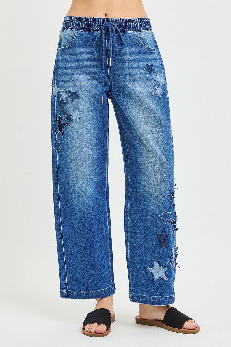 RISEN Elastic Band Slouchy Cropped Barrel with Star Patch - Desert Sunday