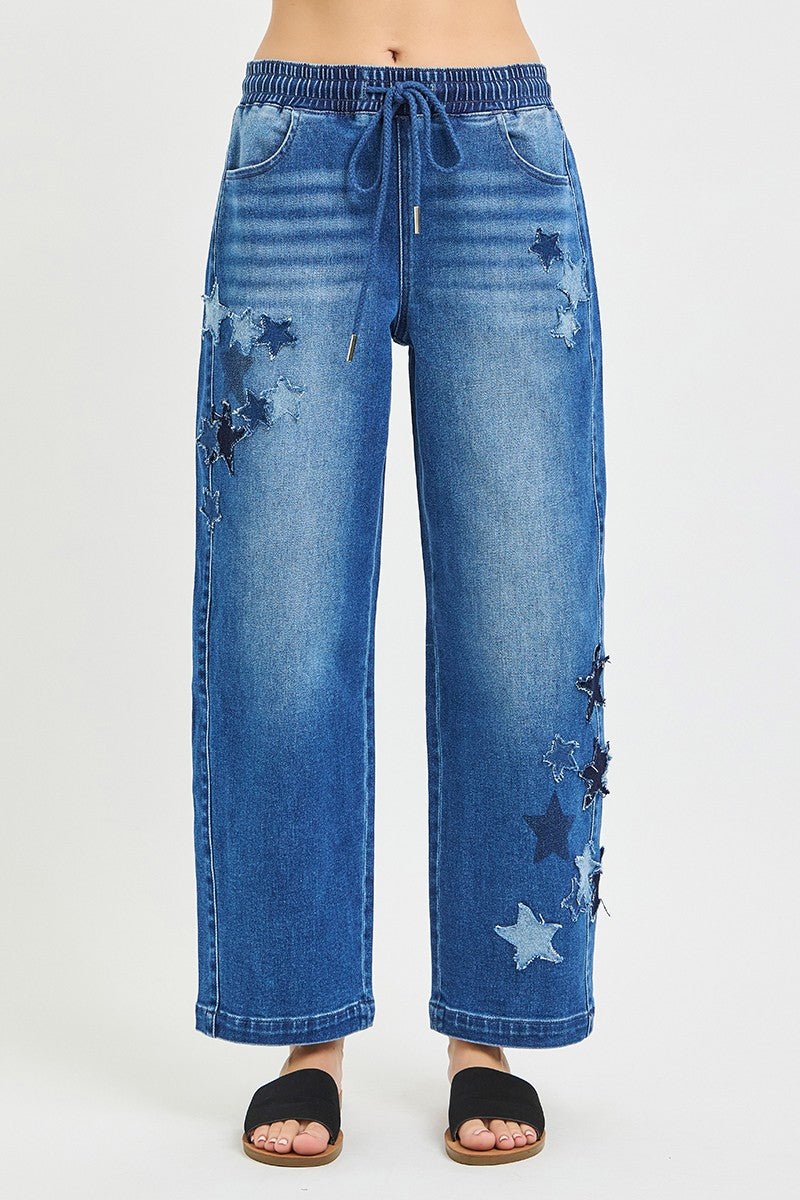 RISEN Elastic Band Slouchy Cropped Barrel with Star Patch - Desert Sunday
