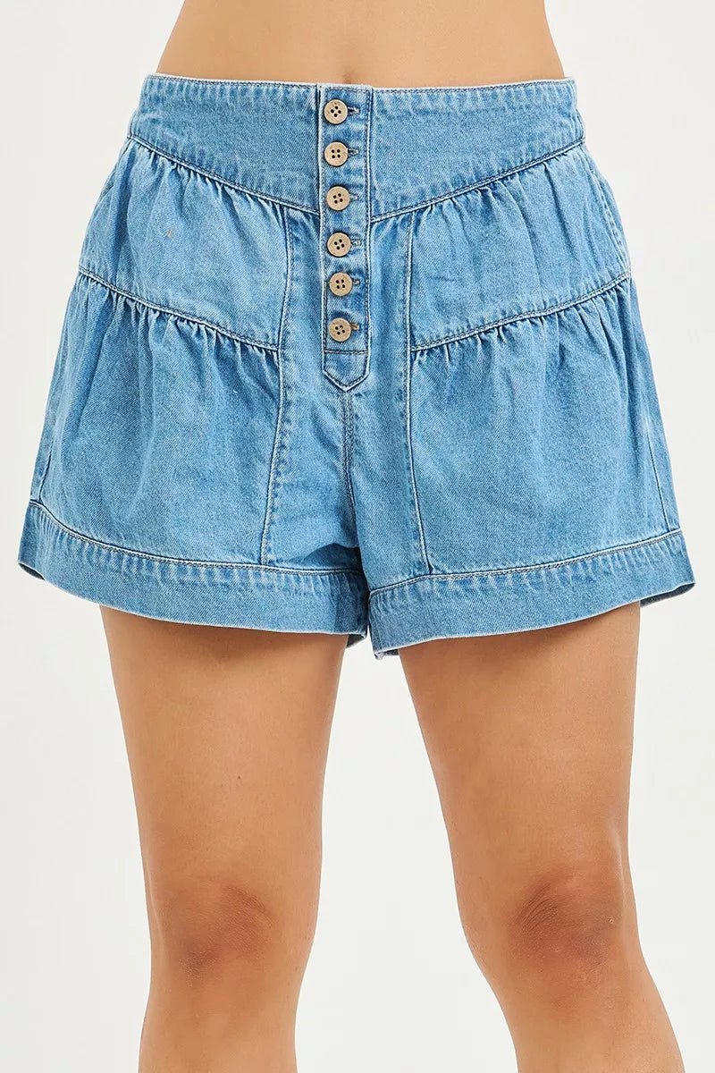 RISEN Elastic Band Slouchy Shorts With Shirred Detail - Desert Sunday