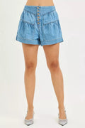 RISEN Elastic Band Slouchy Shorts With Shirred Detail - Desert Sunday