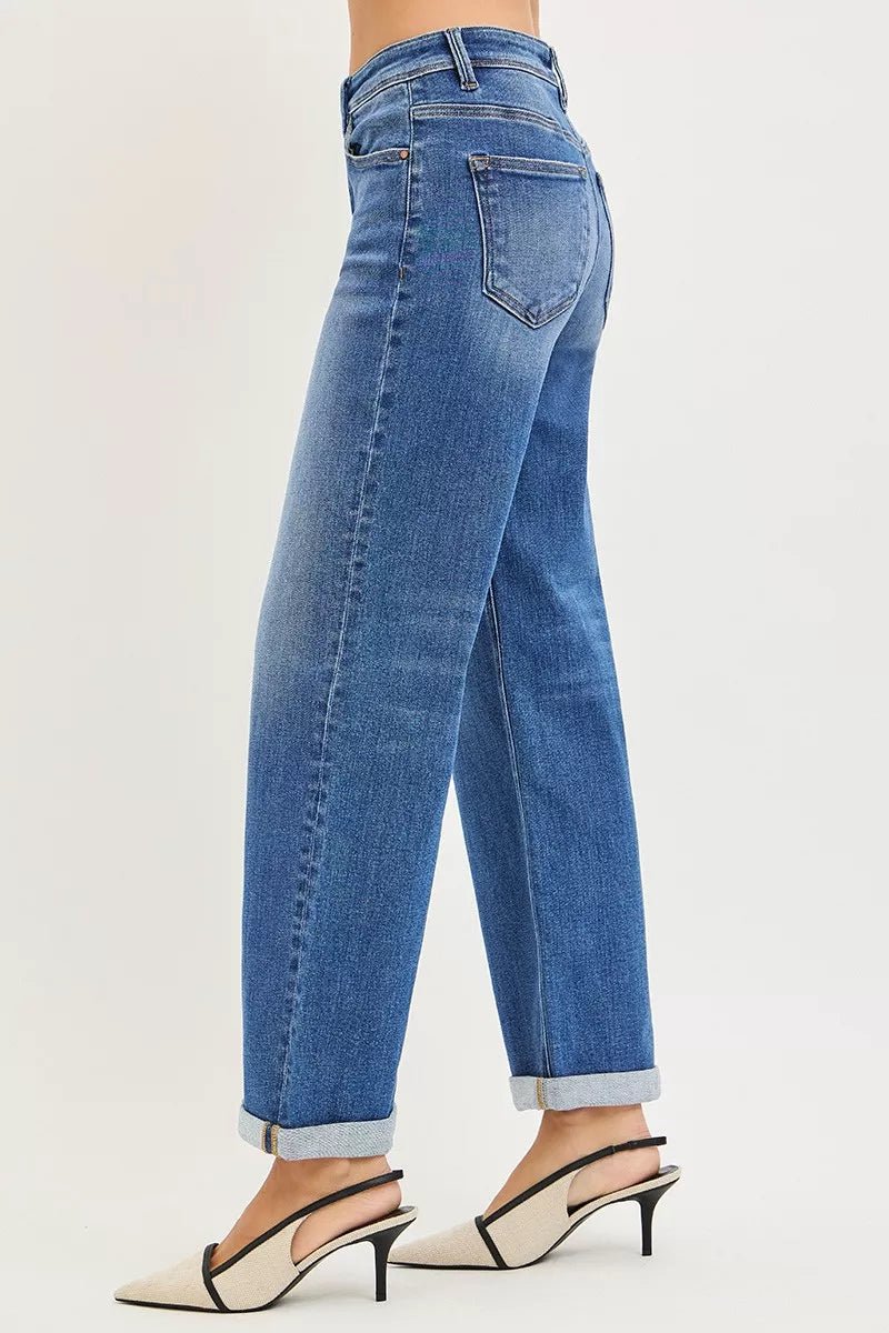 RISEN Full Size High Rise Relaxed Fit Ankle Straight Cuff Jeans Plus Size - Desert Sunday