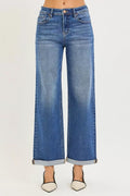 RISEN Full Size High Rise Relaxed Fit Ankle Straight Cuff Jeans Plus Size - Desert Sunday
