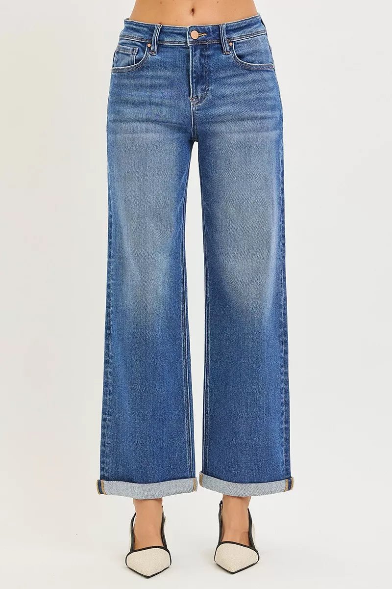 RISEN Full Size High Rise Relaxed Fit Ankle Straight Cuff Jeans Plus Size - Desert Sunday