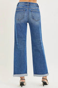 RISEN Full Size High Rise Relaxed Fit Ankle Straight Cuff Jeans Plus Size - Desert Sunday