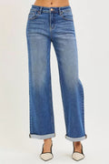 RISEN Full Size High Rise Relaxed Fit Ankle Straight Cuff Jeans Plus Size - Desert Sunday