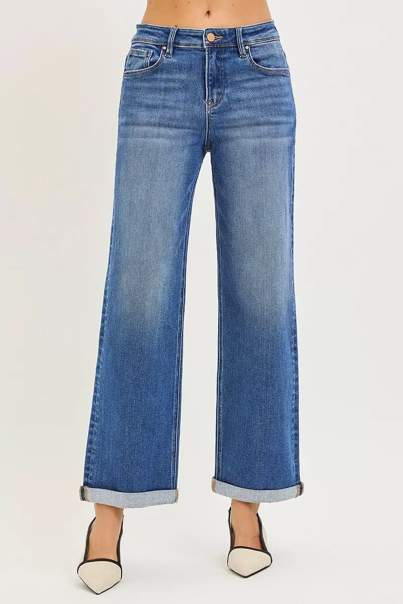 RISEN Full Size High Rise Relaxed Fit Ankle Straight Cuff Jeans Plus Size - Desert Sunday