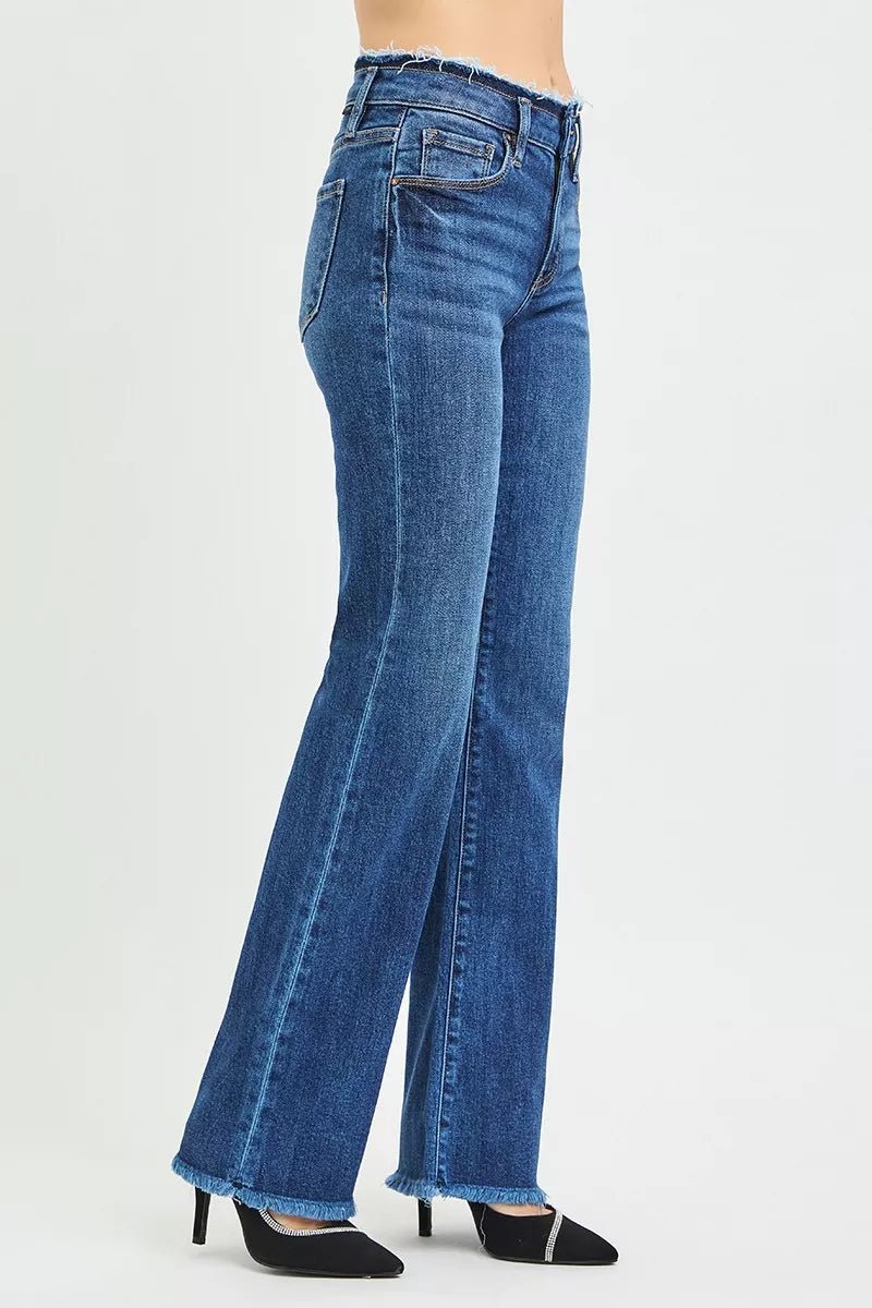 RISEN Full Size Mid Rise Bootcut Frayed Waistband Hem Detail Jeans Plus Size - Desert Sunday