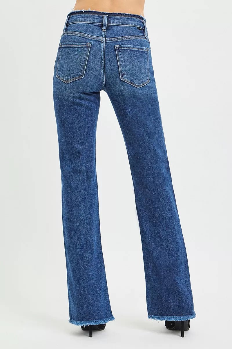 RISEN Full Size Mid Rise Bootcut Frayed Waistband Hem Detail Jeans Plus Size - Desert Sunday