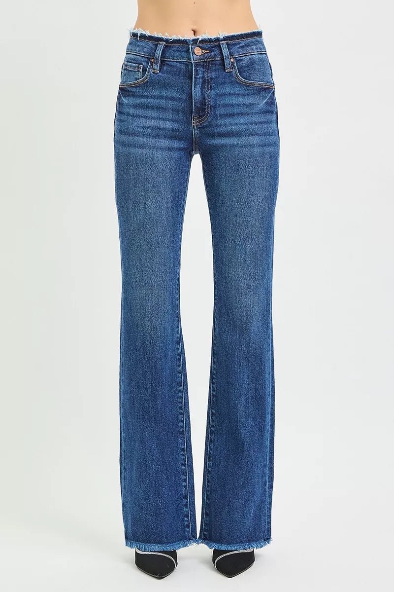 RISEN Full Size Mid Rise Bootcut Frayed Waistband Hem Detail Jeans Plus Size - Desert Sunday