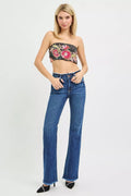 RISEN Full Size Mid Rise Bootcut Frayed Waistband Hem Detail Jeans Plus Size - Desert Sunday