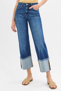 RISEN Full Size Mid Rise Crop Wide Wide Cuffed Jeans Plus Size - Desert Sunday