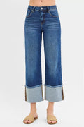 RISEN Full Size Mid Rise Crop Wide Wide Cuffed Jeans Plus Size - Desert Sunday